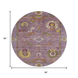 HomeRoots 8' Merlot Plum and Gold Floral Medallion Rug - Washable Indoor/Outdoor Area Rug for Any Space 639481
