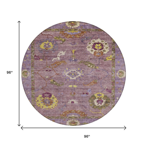 HomeRoots 8' Merlot Plum and Gold Floral Medallion Rug - Washable Indoor/Outdoor Area Rug for Any Space 639481