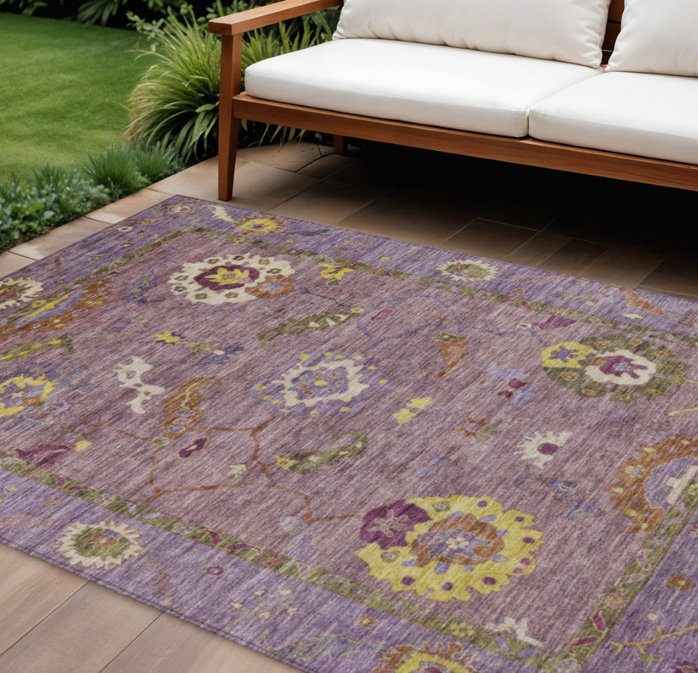 HomeRoots 10' X 14' Washable Area Rug in Merlot Plum & Gold Floral Medallion - Durable for Indoor/Outdoor Use 639484