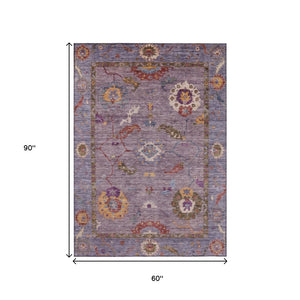 HomeRoots 5' Elegant Plum Gold Red Floral Medallion Area Rug - Washable Indoor/Outdoor, Durable & Stylish! 639486