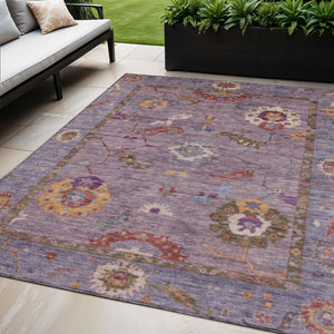 HomeRoots 5' Elegant Plum Gold Red Floral Medallion Area Rug - Washable Indoor/Outdoor, Durable & Stylish! 639486