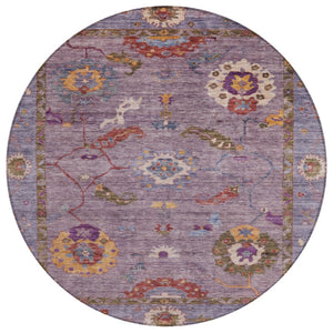 HomeRoots 8' Elegant Floral Medallion Round Area Rug in Rich Plum, Gold & Red - Washable for Indoor/Outdoor Use 639487