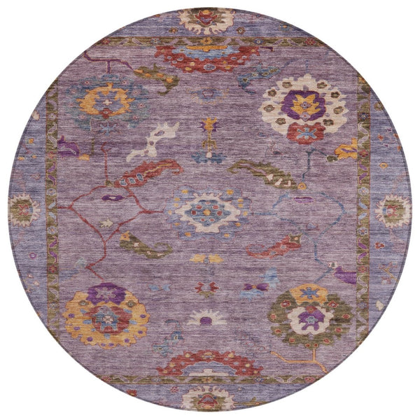 HomeRoots 8' Elegant Floral Medallion Round Area Rug in Rich Plum, Gold & Red - Washable for Indoor/Outdoor Use 639487