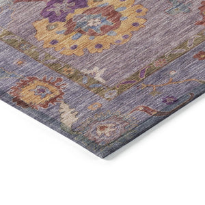 HomeRoots 8' Elegant Floral Medallion Round Area Rug in Rich Plum, Gold & Red - Washable for Indoor/Outdoor Use 639487