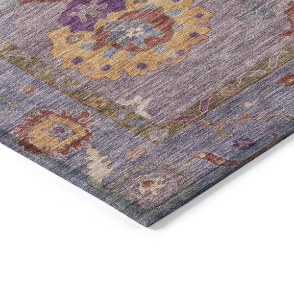 HomeRoots 8' Elegant Floral Medallion Round Area Rug in Rich Plum, Gold & Red - Washable for Indoor/Outdoor Use 639487