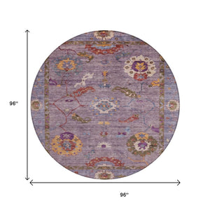 HomeRoots 8' Elegant Floral Medallion Round Area Rug in Rich Plum, Gold & Red - Washable for Indoor/Outdoor Use 639487