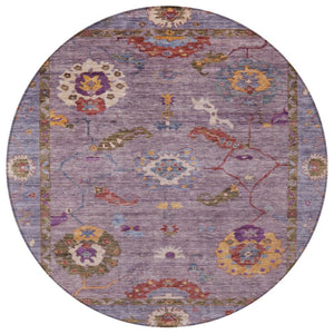 HomeRoots 8' Elegant Floral Medallion Round Area Rug in Rich Plum, Gold & Red - Washable for Indoor/Outdoor Use 639487