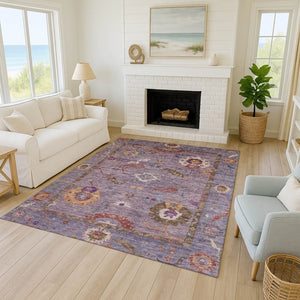 HomeRoots 8' X 10' Washable Floral Medallion Area Rug in Plum, Gold & Red – Ideal for Indoor & Outdoor Use 639488