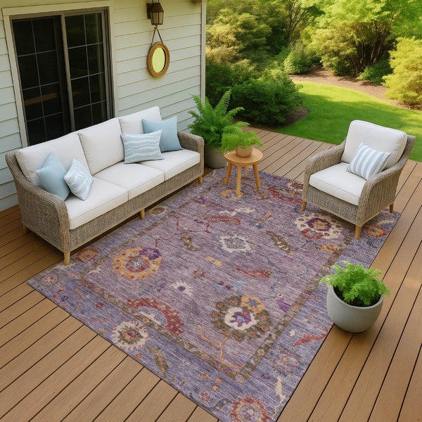 HomeRoots 10' Washable Floral Medallion Area Rug in Plum, Gold & Red – Durable Indoor/Outdoor Style Upgrade 639490