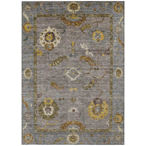 HomeRoots 5' Elegant Pewter Gray & Gold Floral Medallion Area Rug – Washable Indoor/Outdoor, Durable Design 639492
