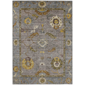 HomeRoots 5' Elegant Pewter Gray & Gold Floral Medallion Area Rug – Washable Indoor/Outdoor, Durable Design 639492