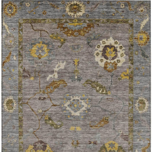 HomeRoots 8' X 10' Elegant Pewter Gray & Gold Floral Medallion Rug - Washable, Durable for Indoor/Outdoor Use 639494