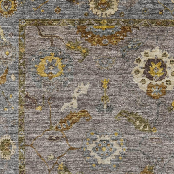 HomeRoots 8' X 10' Elegant Pewter Gray & Gold Floral Medallion Rug - Washable, Durable for Indoor/Outdoor Use 639494