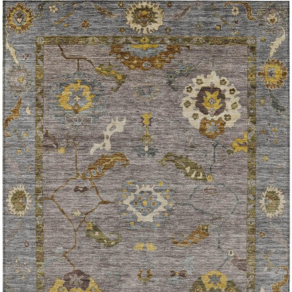 HomeRoots 9' X 12' Elegant Pewter Gray & Gold Floral Medallion Rug - Washable for Indoor/Outdoor Use! 639495