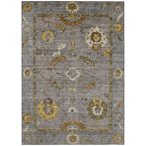 HomeRoots 9' X 12' Elegant Pewter Gray & Gold Floral Medallion Rug - Washable for Indoor/Outdoor Use! 639495