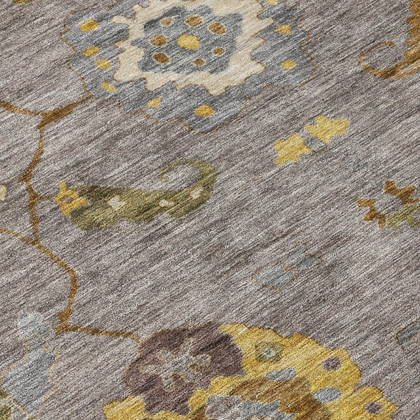 HomeRoots 9' X 12' Elegant Pewter Gray & Gold Floral Medallion Rug - Washable for Indoor/Outdoor Use! 639495