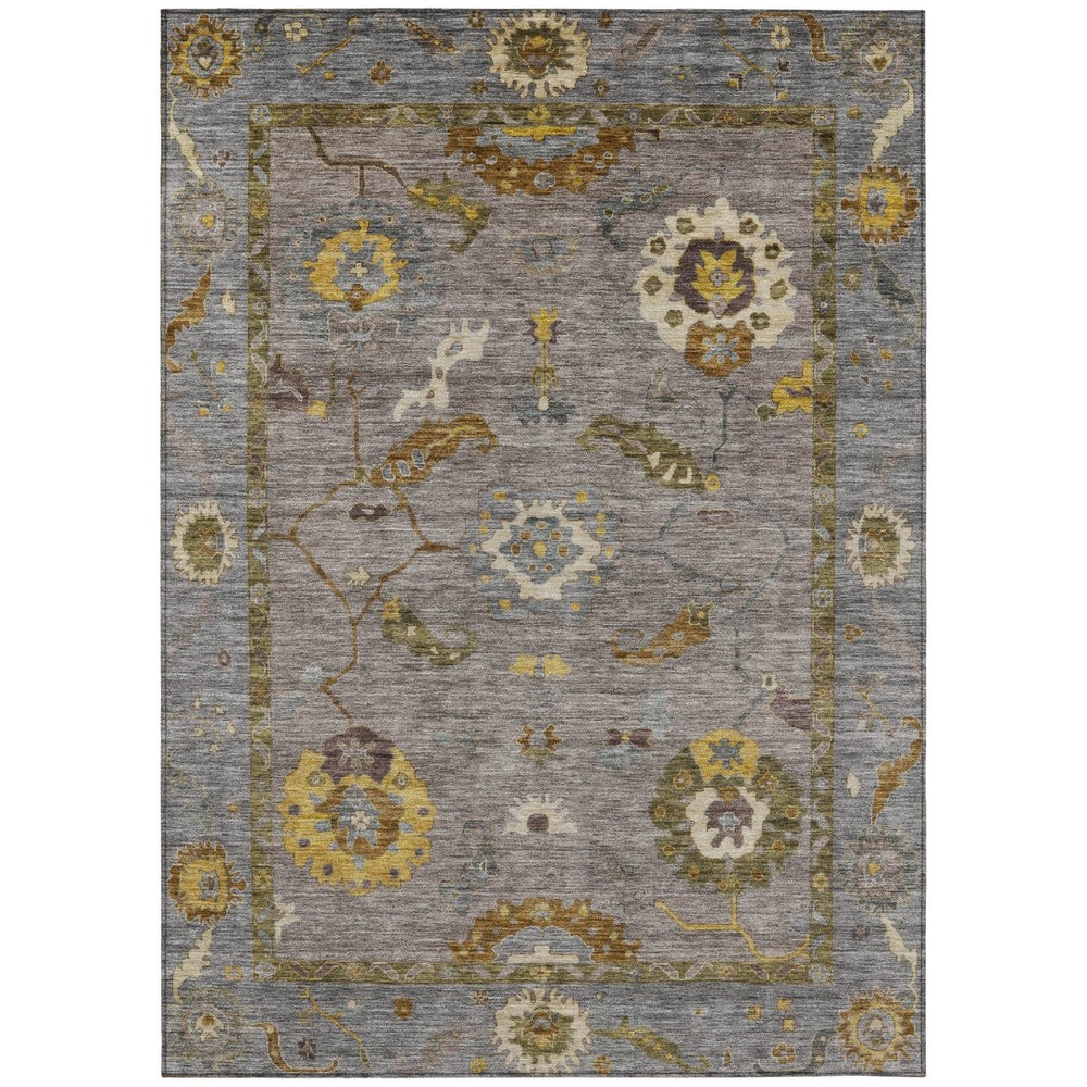 HomeRoots 10' X 14' Pewter Gray & Gold Floral Medallion Rug - Washable, Durable, Indoor/Outdoor Perfection! 639496