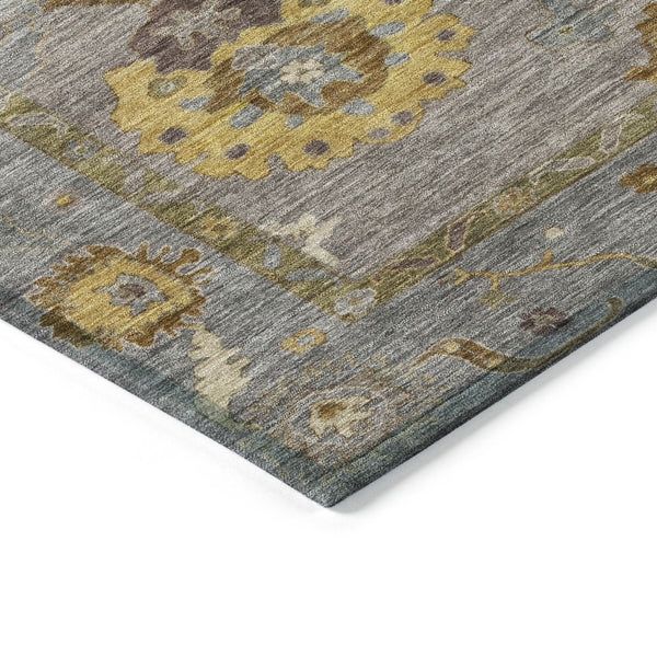 HomeRoots 10' X 14' Pewter Gray & Gold Floral Medallion Rug - Washable, Durable, Indoor/Outdoor Perfection! 639496