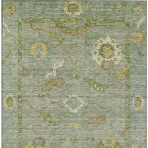 HomeRoots 5' Sage & Gold Floral Medallion Area Rug - Washable, Stain-Resistant, Indoor/Outdoor Versatility! 639498