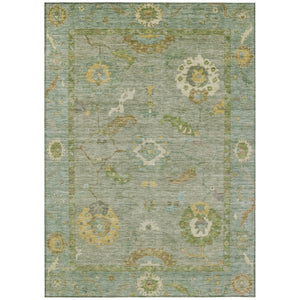 HomeRoots 5' Sage & Gold Floral Medallion Area Rug - Washable, Stain-Resistant, Indoor/Outdoor Versatility! 639498