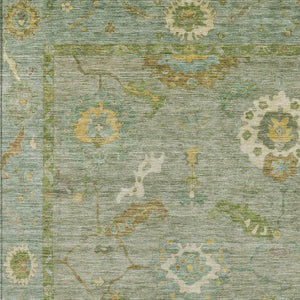 HomeRoots 5' Sage & Gold Floral Medallion Area Rug - Washable, Stain-Resistant, Indoor/Outdoor Versatility! 639498