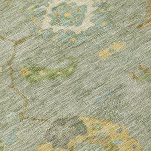 HomeRoots 5' Sage & Gold Floral Medallion Area Rug - Washable, Stain-Resistant, Indoor/Outdoor Versatility! 639498