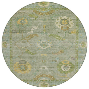 HomeRoots 8' Sage And Gold Round Floral Medallion Rug – Washable, Durable, Stylish for Indoor & Outdoor Use! 639499
