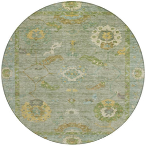 HomeRoots 8' Sage And Gold Round Floral Medallion Rug – Washable, Durable, Stylish for Indoor & Outdoor Use! 639499