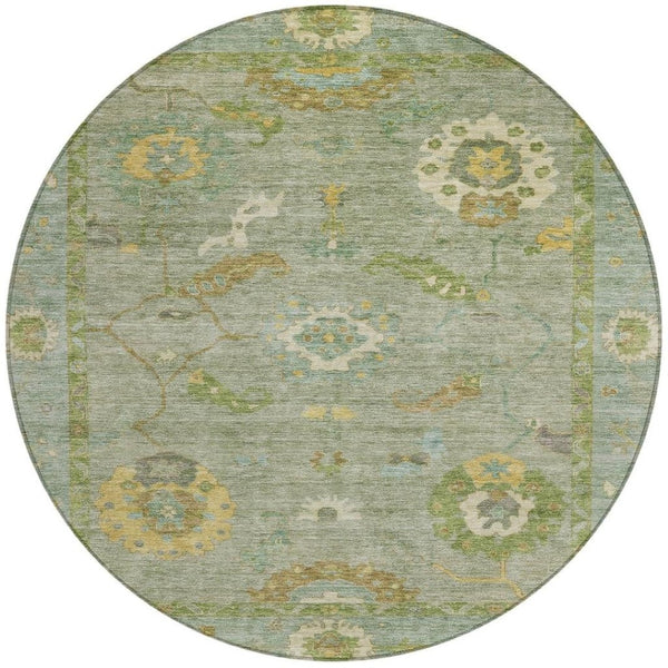 HomeRoots 8' Sage And Gold Round Floral Medallion Rug – Washable, Durable, Stylish for Indoor & Outdoor Use! 639499