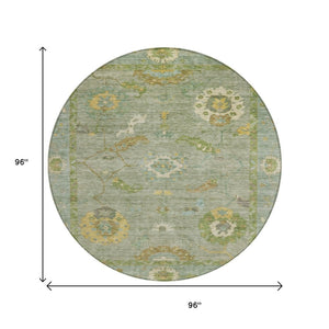 HomeRoots 8' Sage And Gold Round Floral Medallion Rug – Washable, Durable, Stylish for Indoor & Outdoor Use! 639499