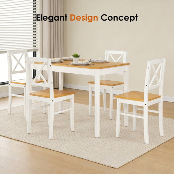English Elm 5-piece Solid Rubberwood Dining Set Seats Four with Space Saving Design for Apartments W2896P419918