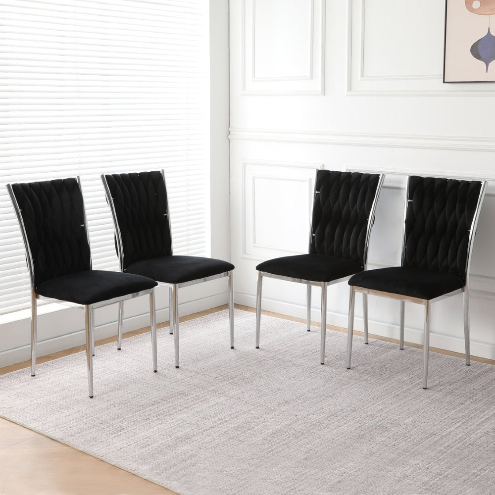 English Elm Modern Velvet Upholstered Dining Chairs Set of 2 with Electroplated Legs for Kitchen Black W210P301599