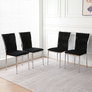 English Elm Modern Velvet Upholstered Dining Chairs Set of 2 with Electroplated Legs for Kitchen Black W210P301599
