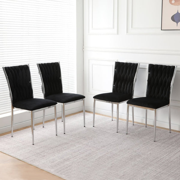English Elm Modern Velvet Upholstered Dining Chairs Set of 2 with Electroplated Legs for Kitchen Black W210P301599