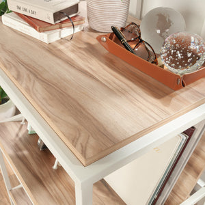 English Elm Accent Adjustable Acacia Wood Accent Storage Shelf with Tilted Shelves, Metal Frame, Compact Multipurpose Organizer B356P354449