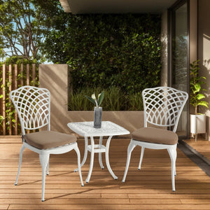English Elm Bistro Set 3-Piece Rustproof Aluminum Furniture With Cushions – Elegant Patio & Garden Style W640P251293