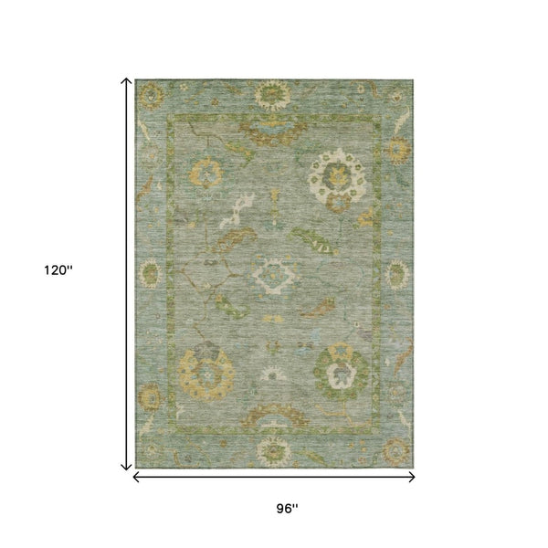 HomeRoots 8' X 10' Sage and Gold Floral Medallion Rug - Stylish, Durable, Washable for Indoor & Outdoor Use! 639500