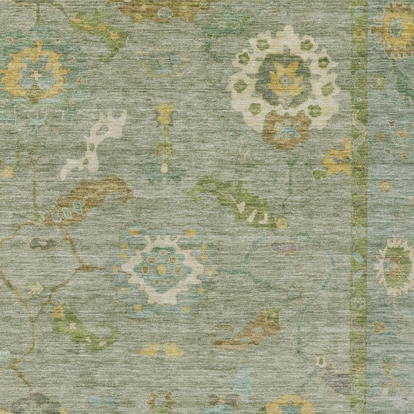 HomeRoots 9' X 12' Sage Gold Floral Medallion Area Rug - Stylish, Washable, Indoor/Outdoor, Durable & Versatile 639501
