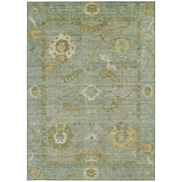HomeRoots 10' Sage and Gold Floral Medallion Area Rug - Washable, Stain-Resistant, Perfect for Indoor & Outdoor Spaces 639502