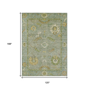 HomeRoots 10' Sage and Gold Floral Medallion Area Rug - Washable, Stain-Resistant, Perfect for Indoor & Outdoor Spaces 639502