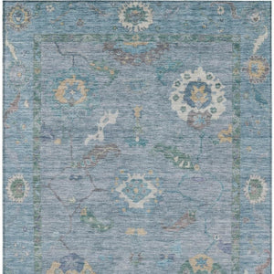 HomeRoots 5' Sky Blue & Ivory Floral Medallion Rug - Durable, Washable, Stylish for Indoor & Outdoor Spaces 639504