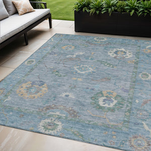 HomeRoots 5' Sky Blue & Ivory Floral Medallion Rug - Durable, Washable, Stylish for Indoor & Outdoor Spaces 639504
