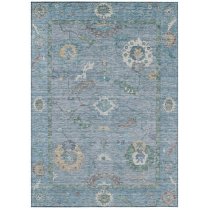 HomeRoots 5' Sky Blue & Ivory Floral Medallion Rug - Durable, Washable, Stylish for Indoor & Outdoor Spaces 639504
