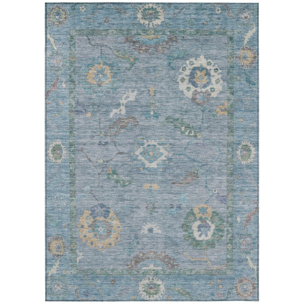 HomeRoots 5' Sky Blue & Ivory Floral Medallion Rug - Durable, Washable, Stylish for Indoor & Outdoor Spaces 639504