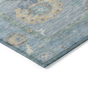 HomeRoots 5' Sky Blue & Ivory Floral Medallion Rug - Durable, Washable, Stylish for Indoor & Outdoor Spaces 639504
