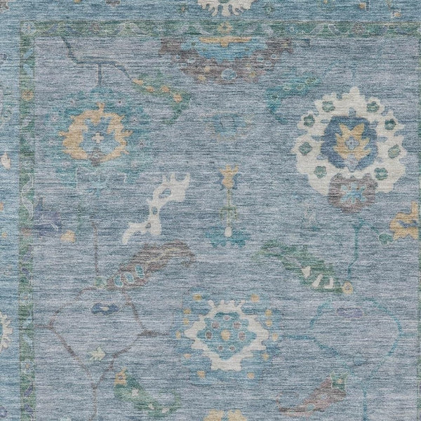 HomeRoots 5' Sky Blue & Ivory Floral Medallion Rug - Durable, Washable, Stylish for Indoor & Outdoor Spaces 639504