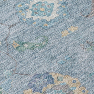 HomeRoots 5' Sky Blue & Ivory Floral Medallion Rug - Durable, Washable, Stylish for Indoor & Outdoor Spaces 639504