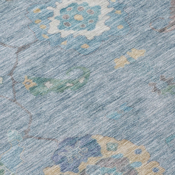 HomeRoots 5' Sky Blue & Ivory Floral Medallion Rug - Durable, Washable, Stylish for Indoor & Outdoor Spaces 639504
