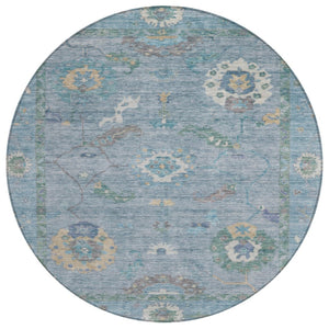 HomeRoots 8' Sky Blue Floral Medallion Rug - Washable Indoor/Outdoor Area Rug for High-Traffic Spaces & More 639505