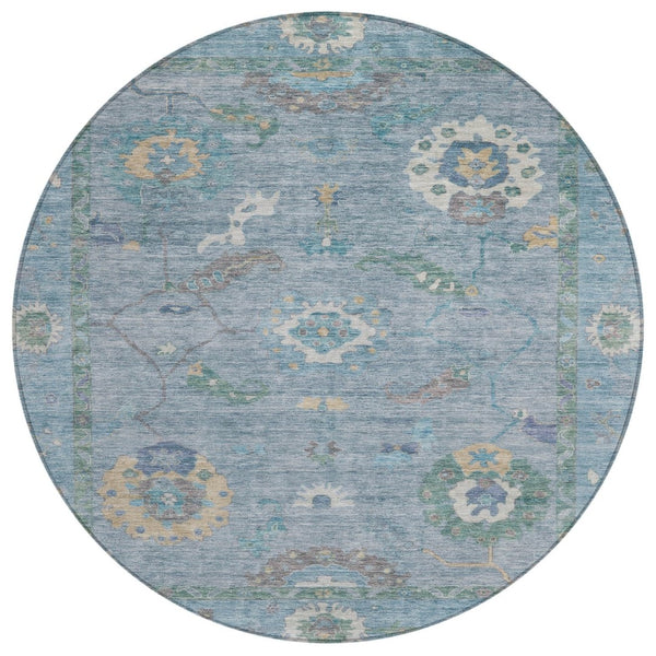 HomeRoots 8' Sky Blue Floral Medallion Rug - Washable Indoor/Outdoor Area Rug for High-Traffic Spaces & More 639505